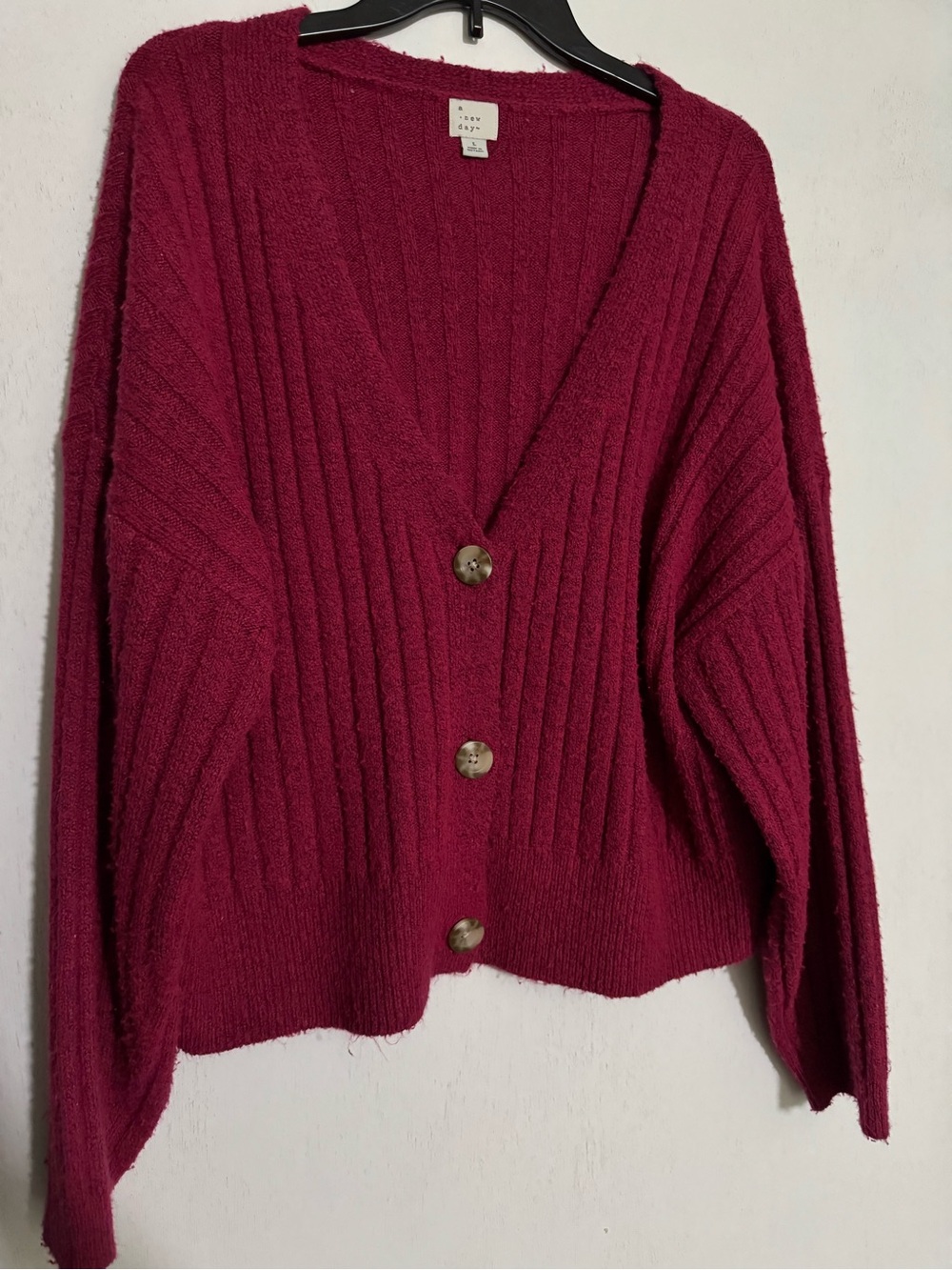 a new day Burgundy Ribbed Button-Front Cardigan